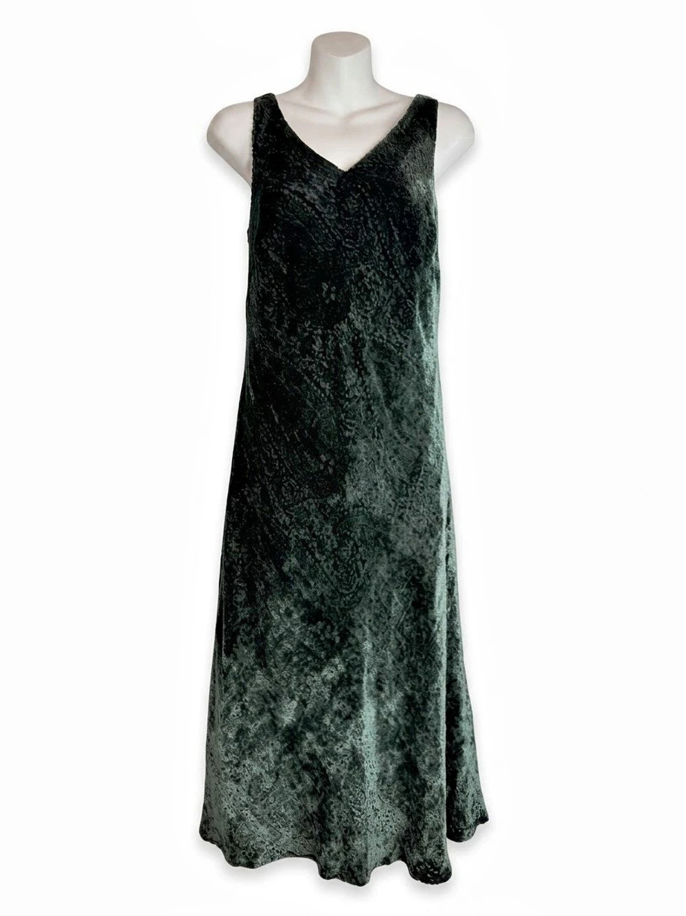 Lauren Ralph Lauren Green Crushed Velvet Silk Blend Slip Dress 10 Vintage Y2K